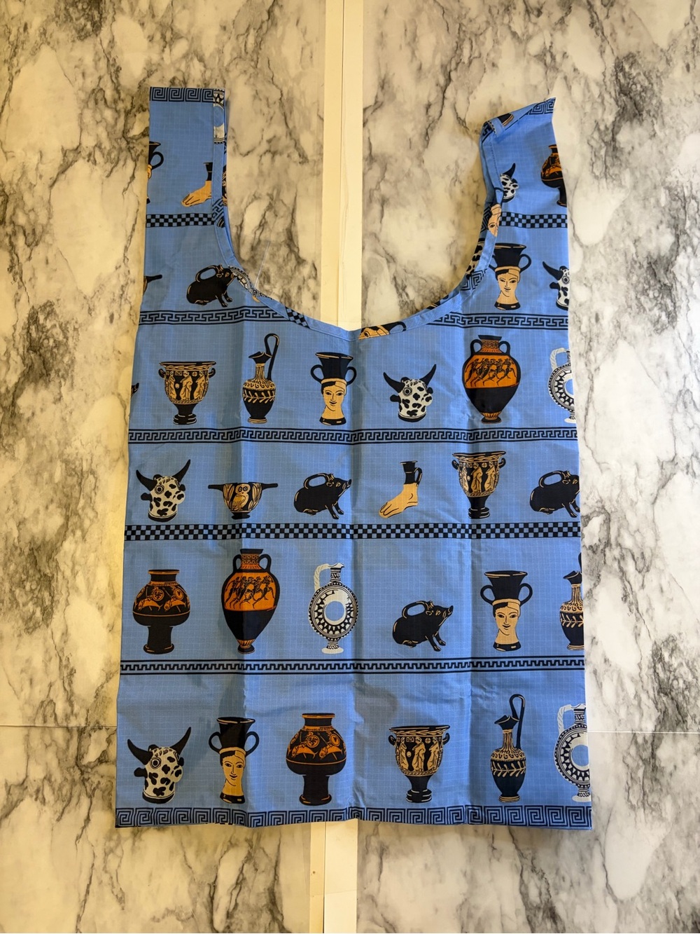 BAGGU Sky Blue lightweight - Ancient Greek Vessels Print Foldable standard Tote - Picture 3 of 6